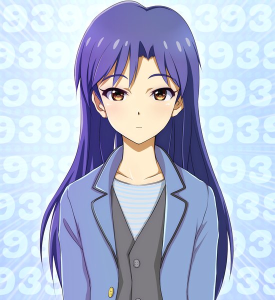 Anime picture 1100x1200 with idolmaster kisaragi chihaya hina (araburu-hinadori) single long hair tall image looking at viewer brown eyes blue hair girl