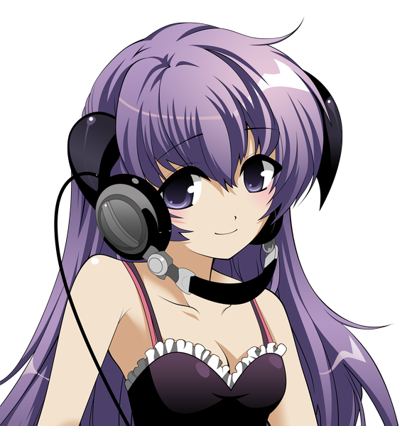 Anime picture 4531x4799 with higurashi no naku koro ni studio deen hanyuu long hair tall image highres smile purple eyes bare shoulders absurdres purple hair headphones