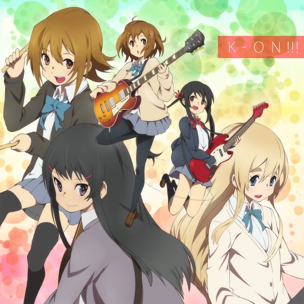 Anime picture 1000x1000 with k-on! kyoto animation akiyama mio hirasawa yui nakano azusa kotobuki tsumugi tainaka ritsu hajime (hajime-ill-1st) long hair looking at viewer blush short hair open mouth blue eyes black hair blonde hair smile brown hair purple eyes twintails