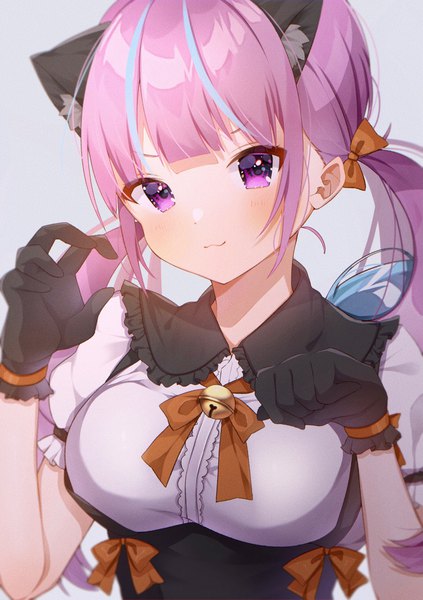 Anime-Bild 2039x2894 mit virtual youtuber hololive minato aqua yomi yayo single long hair tall image looking at viewer blush highres simple background purple eyes twintails animal ears payot purple hair upper body multicolored hair two-tone hair streaked hair