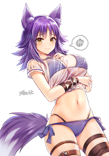 Anime-Bild 1512x2150 mit princess connect! re:dive princess connect! makoto (princess connect!) maett single long hair tall image looking at viewer blush fringe breasts light erotic simple background large breasts standing white background signed animal ears yellow eyes payot