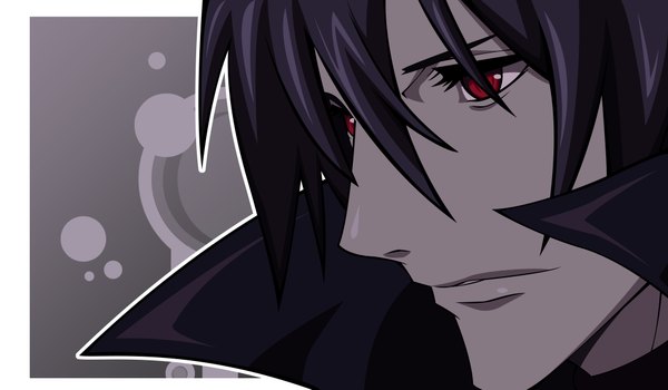 Anime picture 4044x2363 with togainu no chi nitro+chiral shiki (tnc) morrow single highres red eyes wide image absurdres purple hair dark skin close-up framed vector boy choker