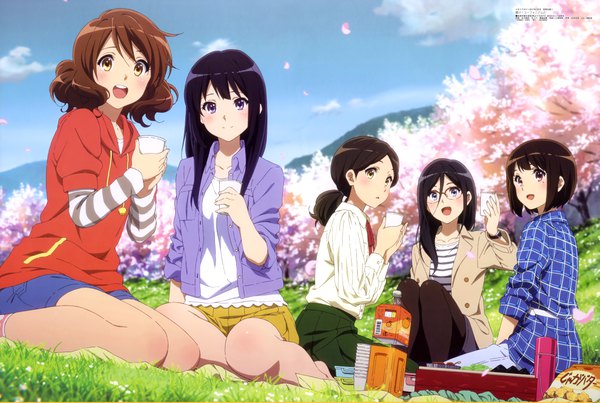 Anime picture 9057x6088 with hibike! euphonium kyoto animation kousaka reina oumae kumiko tanaka asuka nakaseko kaori ogasawara haruka maruko tatsunari long hair looking at viewer fringe highres short hair open mouth blue eyes black hair smile hair between eyes red eyes brown hair