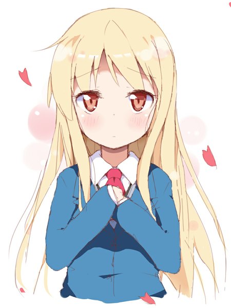 Anime picture 750x1000 with sakura-sou no pet na kanojo j.c. staff shiina mashiro tagme (artist) single long hair tall image looking at viewer blush blonde hair red eyes white background loli girl uniform school uniform heart child (children)