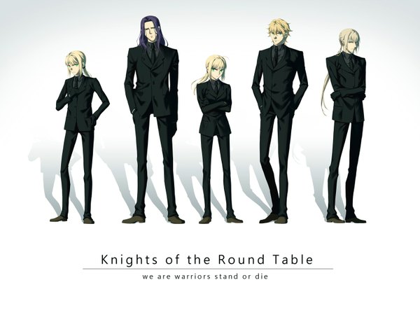 Anime picture 1500x1125 with fate (series) fate/apocrypha fate/zero fate/extra type-moon artoria pendragon (all) saber mordred (fate) berserker (fate/zero) gawain (fate) bedivere (fate) long hair looking at viewer short hair blue eyes simple background blonde hair white background purple eyes multiple girls