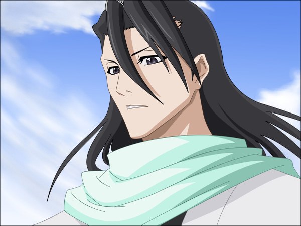 Anime picture 1200x901 with bleach studio pierrot kuchiki byakuya morrow single long hair black hair sky cloud (clouds) black eyes portrait face vector boy scarf