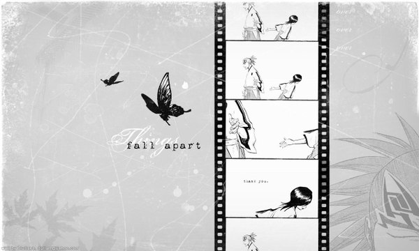 Anime picture 1280x768 with bleach studio pierrot kuchiki rukia abarai renji wide image multiview third-party edit running film strip girl boy insect butterfly