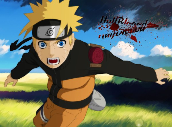 Anime picture 2500x1852 with naruto studio pierrot naruto (series) uzumaki naruto hulfblood single highres short hair open mouth blue eyes blonde hair sky cloud (clouds) inscription tears coloring facial mark whisker markings angry jinchuriki