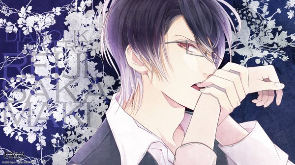 Anime picture 1920x1080 with diabolik lovers idea factory sakamaki reiji looking at viewer highres short hair open mouth red eyes wide image purple hair vampire boy glasses
