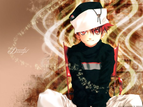 Anime picture 1152x864 with d.n.angel xebec niwa daisuke sugisaki yukiru single looking at viewer blush fringe short hair hair between eyes red eyes red hair third-party edit boy cap