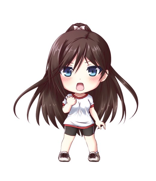 Anime picture 1132x1307 with hentai ouji to warawanai neko j.c. staff tsutsukakushi tsukushi kuena single long hair tall image blush open mouth blue eyes black hair simple background white background chibi girl uniform gym uniform