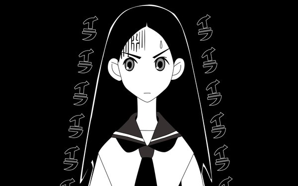 Anime picture 1920x1200 with sayonara zetsubou sensei shaft (studio) kitsu chiri highres wide image black background monochrome