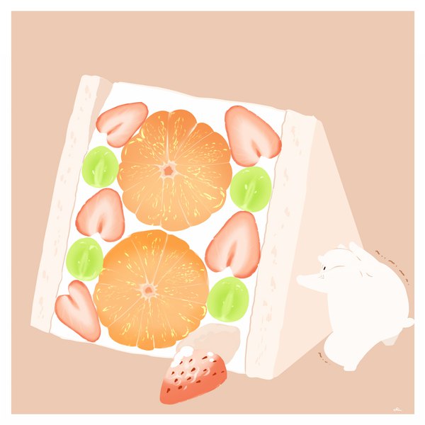イラスト 1000x1000 と オリジナル チャイ simple background border pink background no people trembling pushing 動物 食べ物 スイーツ sandwich polar bear