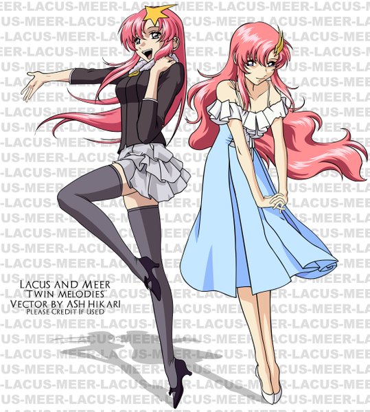 Anime picture 2200x2449 with mobile suit gundam gundam seed destiny sunrise (studio) lacus clyne meer campbell long hair tall image highres open mouth simple background white background multiple girls pink hair shadow wavy hair vector girl thighhighs dress hair ornament