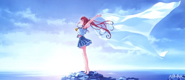 Anime picture 3501x1518 with suiheisen made nan mile? miyamae tomoka misaki kurehito single highres wide image sky girl