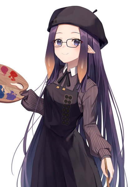 Anime picture 1500x2000 with virtual youtuber hololive hololive english ninomae ina'nis ninomae ina'nis (2nd costume) shands single tall image looking at viewer simple background standing white background purple eyes purple hair very long hair pointy ears official alternate costume tentacle hair girl dress