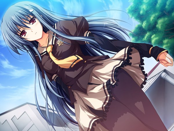 Аниме картинка 2560x1920 с akatsuki no goei kanzaki moe tomose shunsaku один (одна) длинные волосы смотрит на зрителя высокое разрешение красные глаза синие волосы game cg девушка форма школьная форма колготки галстук