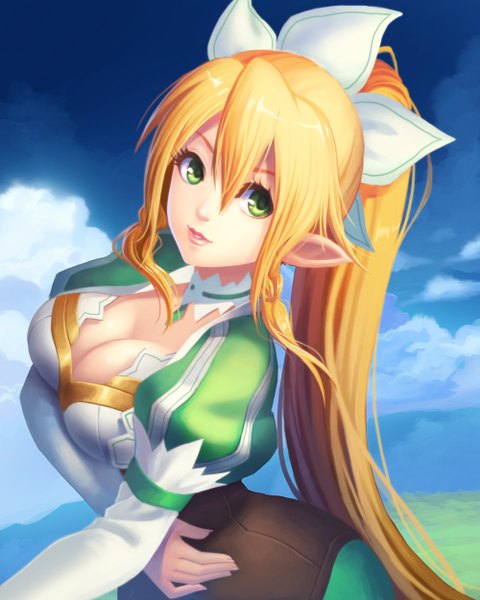 Anime picture 1000x1250 with sword art online a-1 pictures leafa diamond dust long hair tall image breasts light erotic blonde hair large breasts green eyes ponytail pointy ears girl dress