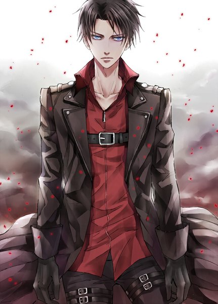 Anime picture 728x1012 with shingeki no kyojin production i.g levi (rivaille) kaoru (arumisin417) single tall image looking at viewer short hair blue eyes black hair boy gloves shirt jacket stone (stones)