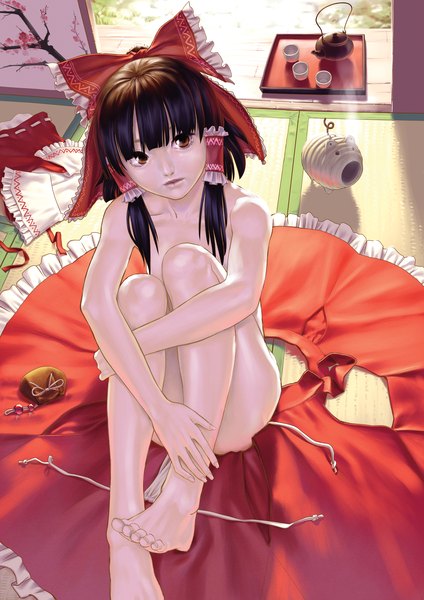 Anime picture 2480x3507 with touhou hakurei reimu geister tall image highres light erotic realistic soles girl