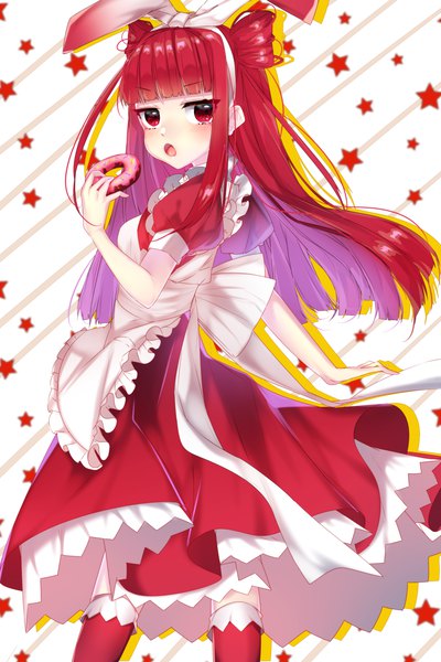 Anime picture 2000x3000 with beatmania beatmania iidx umegiri ameto motsuni (lxxe1120) single long hair tall image looking at viewer blush fringe highres open mouth red eyes standing payot red hair blunt bangs hair bun (hair buns) bad anatomy girl