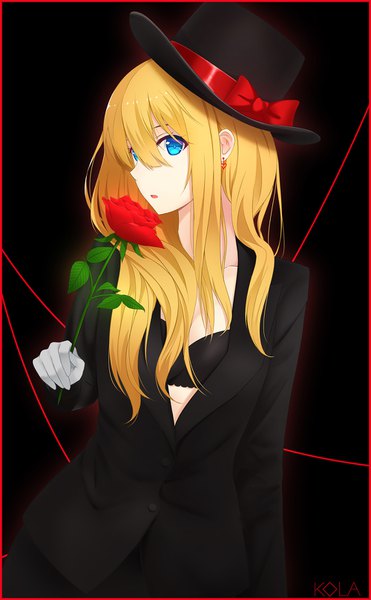 Anime picture 1000x1616 with violet evergarden kyoto animation violet evergarden (character) rko (a470350510) single long hair tall image looking at viewer fringe open mouth blue eyes light erotic simple background blonde hair hair between eyes standing holding signed upper body :o