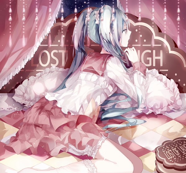 Anime picture 1000x933 with vocaloid hatsune miku mamenomoto single long hair open mouth twintails looking away profile aqua eyes aqua hair reclining girl socks bed white socks knickers