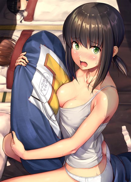 Anime picture 1200x1674 with kantai collection fubuki destroyer hatsuyuki destroyer shirayuki destroyer ichikawa feesu tall image looking at viewer blush fringe short hair breasts open mouth light erotic black hair hair between eyes brown hair large breasts multiple girls green eyes payot