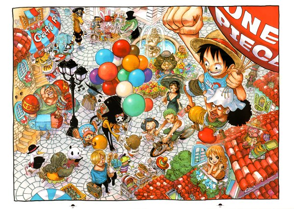 Anime picture 2048x1455 with one piece toei animation nami (one piece) monkey d. luffy nico robin roronoa zoro sanji tony tony chopper usopp franky brook (one piece) oda eiichirou long hair fringe highres short hair breasts open mouth black hair blonde hair