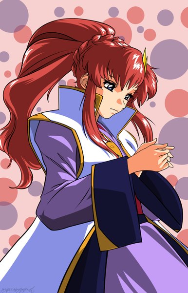 Anime picture 2000x3108 with mobile suit gundam gundam seed sunrise (studio) lacus clyne long hair tall image highres simple background pink hair grey eyes vector polka dot girl
