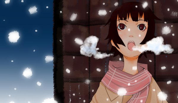 Anime picture 2588x1500 with tsunetsuki matoi highres wide image snowing winter exhalation tagme