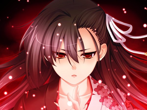 Anime picture 1024x768 with 11 eyes doga kobo long hair black hair red eyes game cg girl