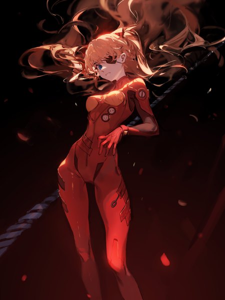 Anime picture 1500x2000 with neon genesis evangelion rebuild of evangelion evangelion: 3.0 you can (not) redo gainax soryu asuka langley ciloranko single long hair tall image looking at viewer blue eyes standing orange hair floating hair covered navel girl petals bodysuit eyepatch pilot suit