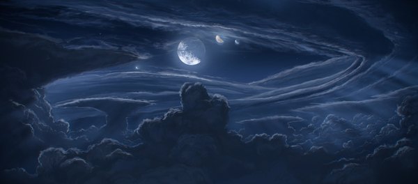 Anime picture 1500x662 with original justinas vitkus wide image sky cloud (clouds) landscape planet