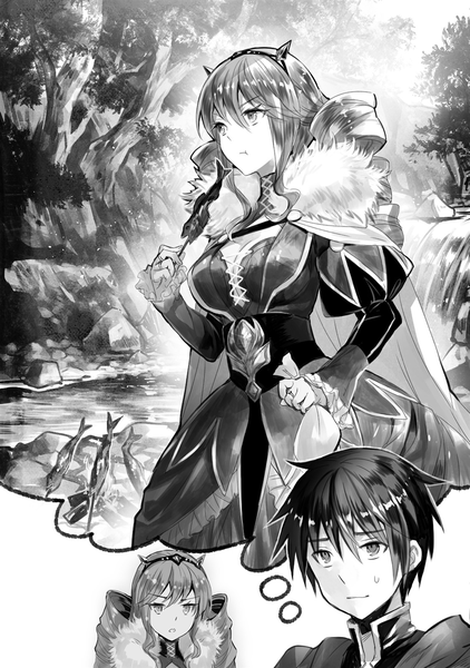 Anime picture 1080x1536 with hachinan tte sore wa nai deshou! wendelin von benno baumeister katharina linda von weigel fuzichoco long hair tall image looking at viewer fringe short hair breasts simple background hair between eyes large breasts standing white background holding payot looking away cleavage outdoors