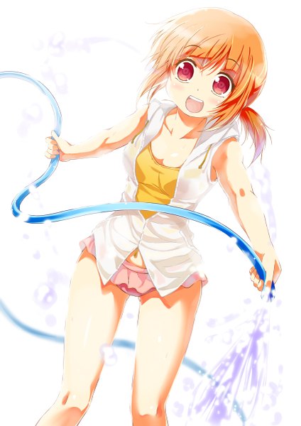 Anime picture 849x1200 with original porurin single long hair tall image looking at viewer open mouth light erotic red eyes twintails orange hair low twintails wet clothes girl underwear panties shirt water blouse hose