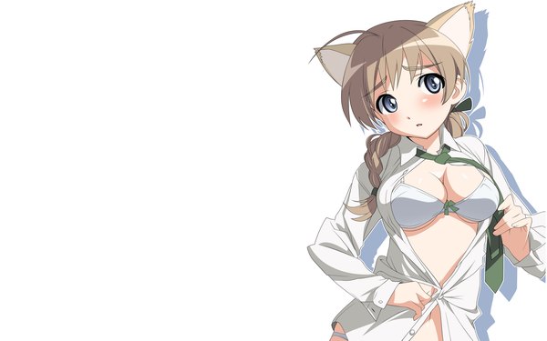Anime picture 1920x1200 with strike witches lynette bishop highres light erotic wide image white background