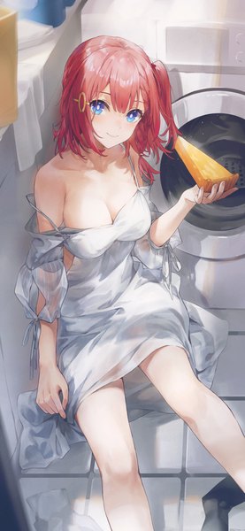 Anime picture 3000x6504 with honkai: star rail honkai (series) asta (honkai: star rail) swkl:d single tall image looking at viewer blush fringe highres short hair breasts blue eyes light erotic smile large breasts sitting holding pink hair cleavage