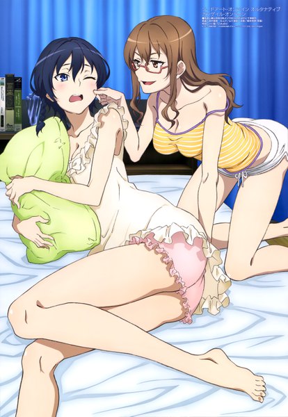 Anime picture 4102x5938 with sword art online sword art online alternative: gun gale online a-1 pictures megami magazine kohiruimaki karen shinohara miyu nishimura rie long hair tall image blush fringe highres breasts open mouth blue eyes black hair smile hair between eyes brown hair multiple girls