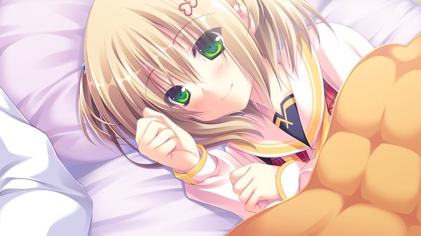 Anime picture 1024x576 with sugirly wish shirosaki hina short hair blonde hair wide image green eyes game cg loli girl