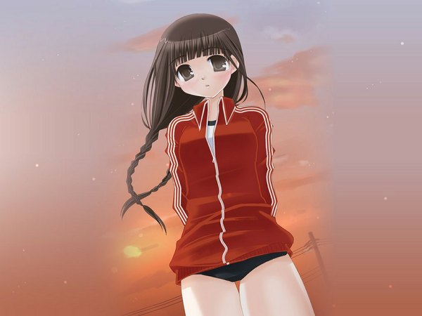 Anime picture 1024x768 with evening sunset uniform gym uniform buruma