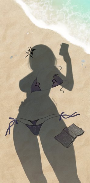 Аниме картинка 1732x3508 с виртуальный ютубер hololive hololive english shiori novella myth1carts один (одна) длинные волосы высокое изображение высокое разрешение грудь лёгкая эротика стоя подписанный на улице поднятая рука тень пляж мем dressed shadow (meme) девушка