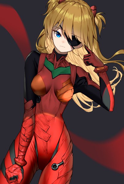 Anime picture 1346x2000 with neon genesis evangelion rebuild of evangelion evangelion: 3.0 you can (not) redo gainax soryu asuka langley shikinami asuka langley lee seok ho single long hair tall image looking at viewer fringe blue eyes simple background blonde hair hair between eyes standing arm up two side up girl