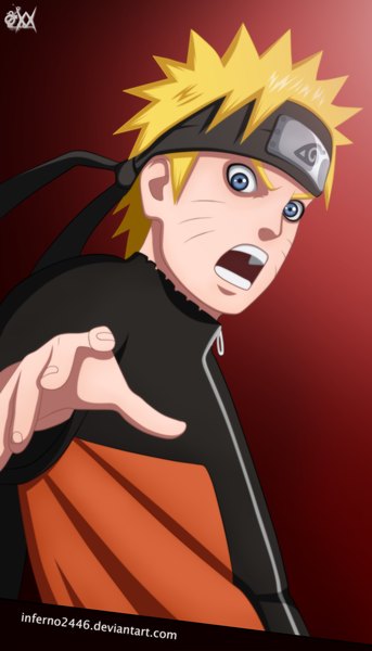 Anime picture 1480x2586 with naruto studio pierrot naruto (series) uzumaki naruto inferno2446 single tall image short hair open mouth blue eyes blonde hair coloring facial mark red background whisker markings angry jinchuriki screaming boy bandana