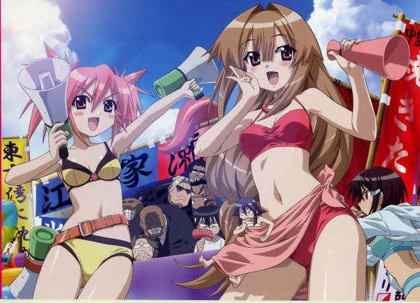 Anime picture 2054x1488 with seto no hanayome seto san edomae lunar zenigata mawari masa michishio nagasumi seto gouzaburou highres light erotic swimsuit bikini red bikini maki octopus nakajima shark fujishiro