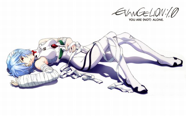 Anime picture 1920x1200 with neon genesis evangelion gainax ayanami rei highres light erotic wide image bandage (bandages) pilot suit
