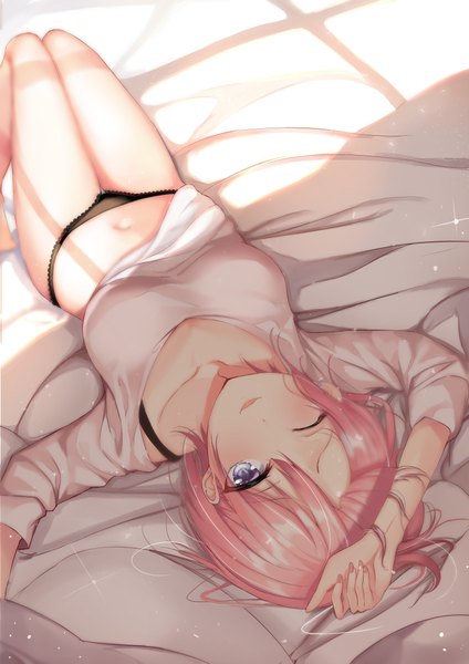 Anime picture 6071x8598 with go-toubun no hanayome nakano ichika nao (okt8538) single tall image looking at viewer blush fringe highres short hair open mouth blue eyes light erotic smile hair between eyes pink hair absurdres bent knee (knees) indoors lying