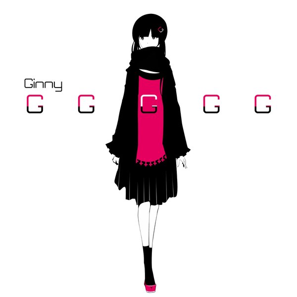 Anime picture 1500x1500 with original haru@ single looking at viewer black hair simple background standing white background full body long sleeves polychromatic high contrast girl skirt socks scarf