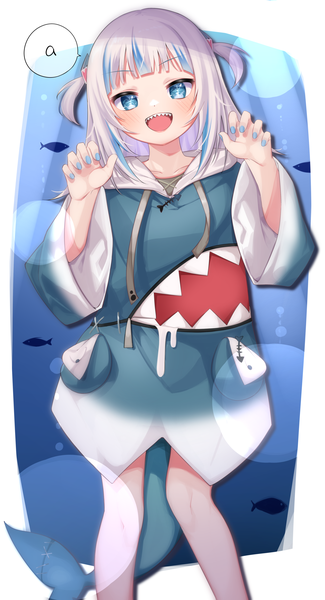 Anime picture 1600x2954 with virtual youtuber hololive hololive english gawr gura gawr gura (1st costume) joniwi single long hair tall image looking at viewer open mouth blue eyes standing silver hair tail nail polish :d multicolored hair two side up streaked hair
