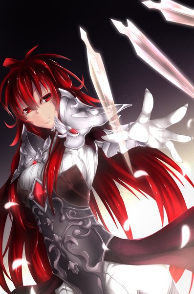 Anime picture 1060x1600 with original fi-san single long hair tall image looking at viewer red eyes red hair girl petals armor
